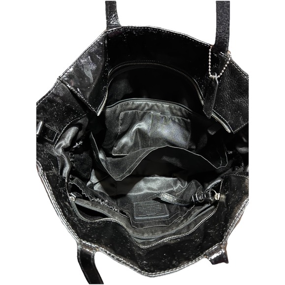 Coach Bag F19256 Signature Stitched Black Patent Lg. Leather Diaper Tote Laptop - Picture 4 of 9